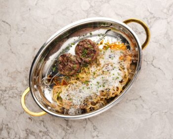 Spaghetti Cacio e Pepe with beef spaghetti